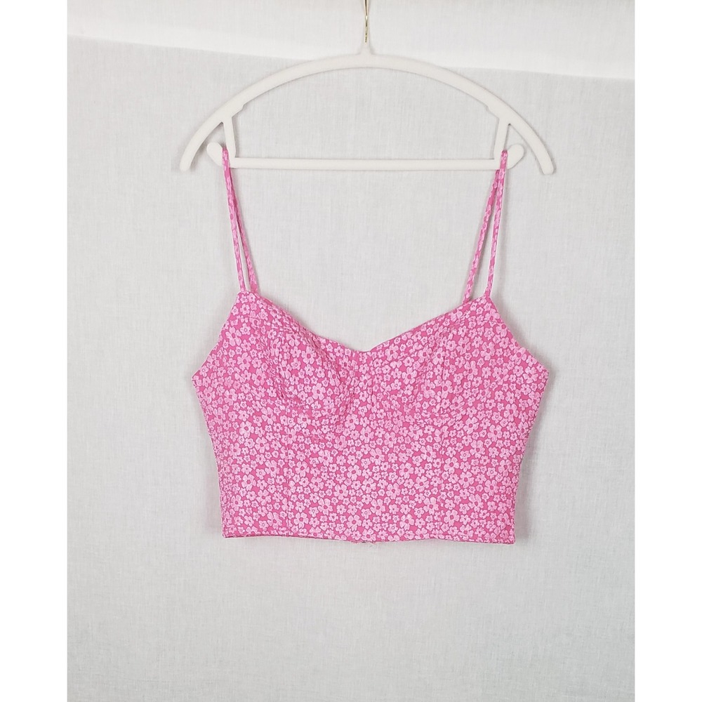 Lush Hot Pink Floral Jacquard Crop Top Bustier Barbiecore XL Girlhood Summer‎